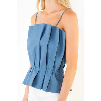 THML Dark Blue Pleated Top with Thin Straps