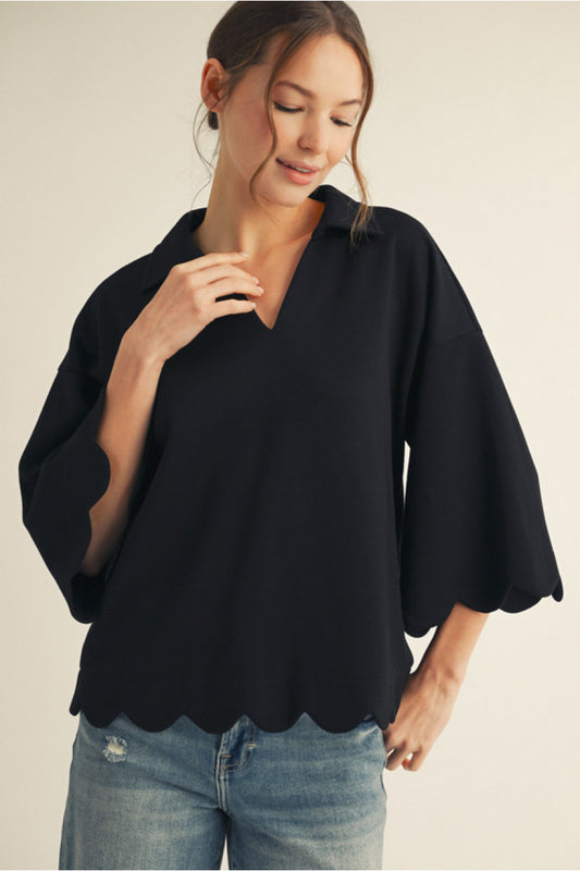 Black Scalloped Edge Top