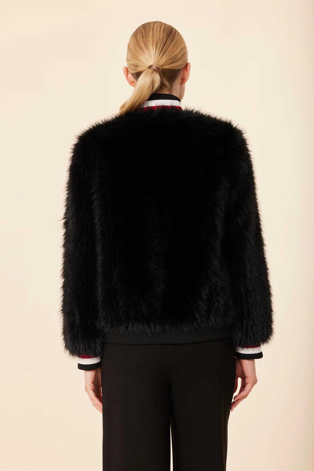 Black Faux Fur Racer Stripe Jacket