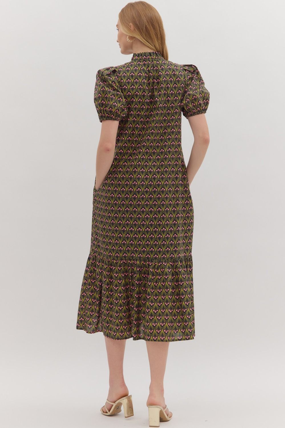 Black with Pink Plant Pattern Dress