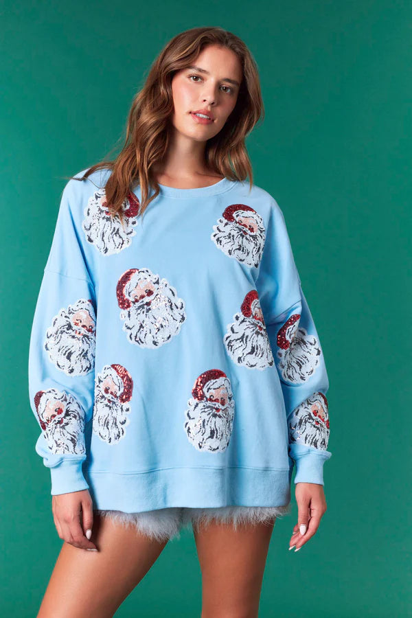 Blue Santa Sequin Sweatshirt