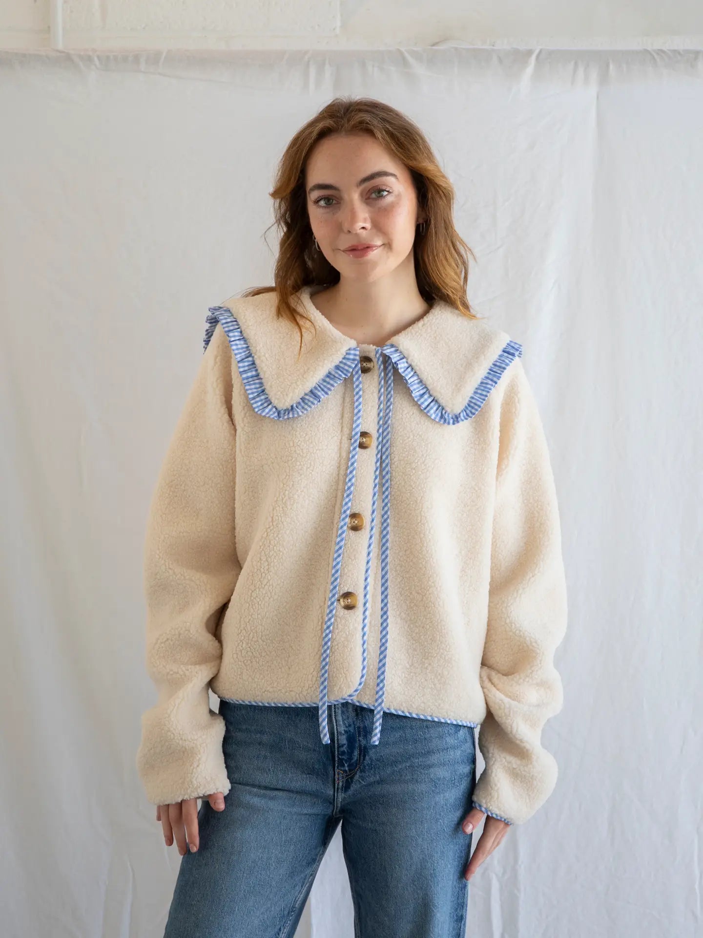 Blue Trim Sherpa Jacket