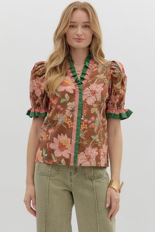 Brown Floral Top