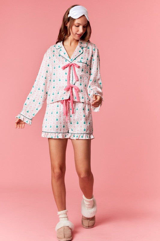 Christmas Tree and and Bow Pajama Short Set