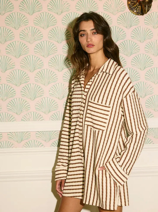 Collared Loose Fit Stripe Print Romper