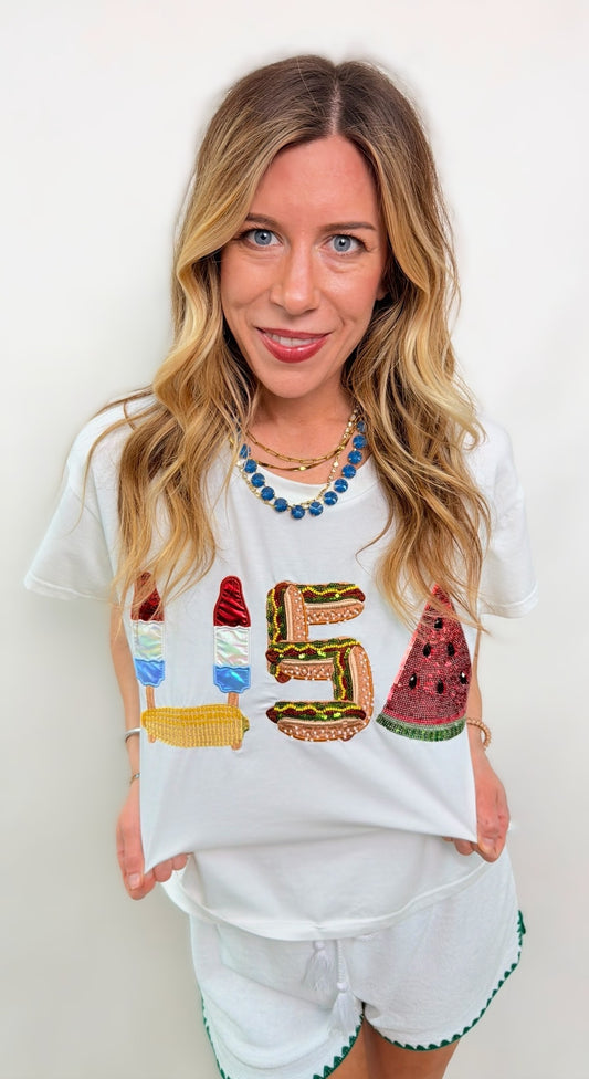 Queen of Sparkles White 'USA' Icon Tee