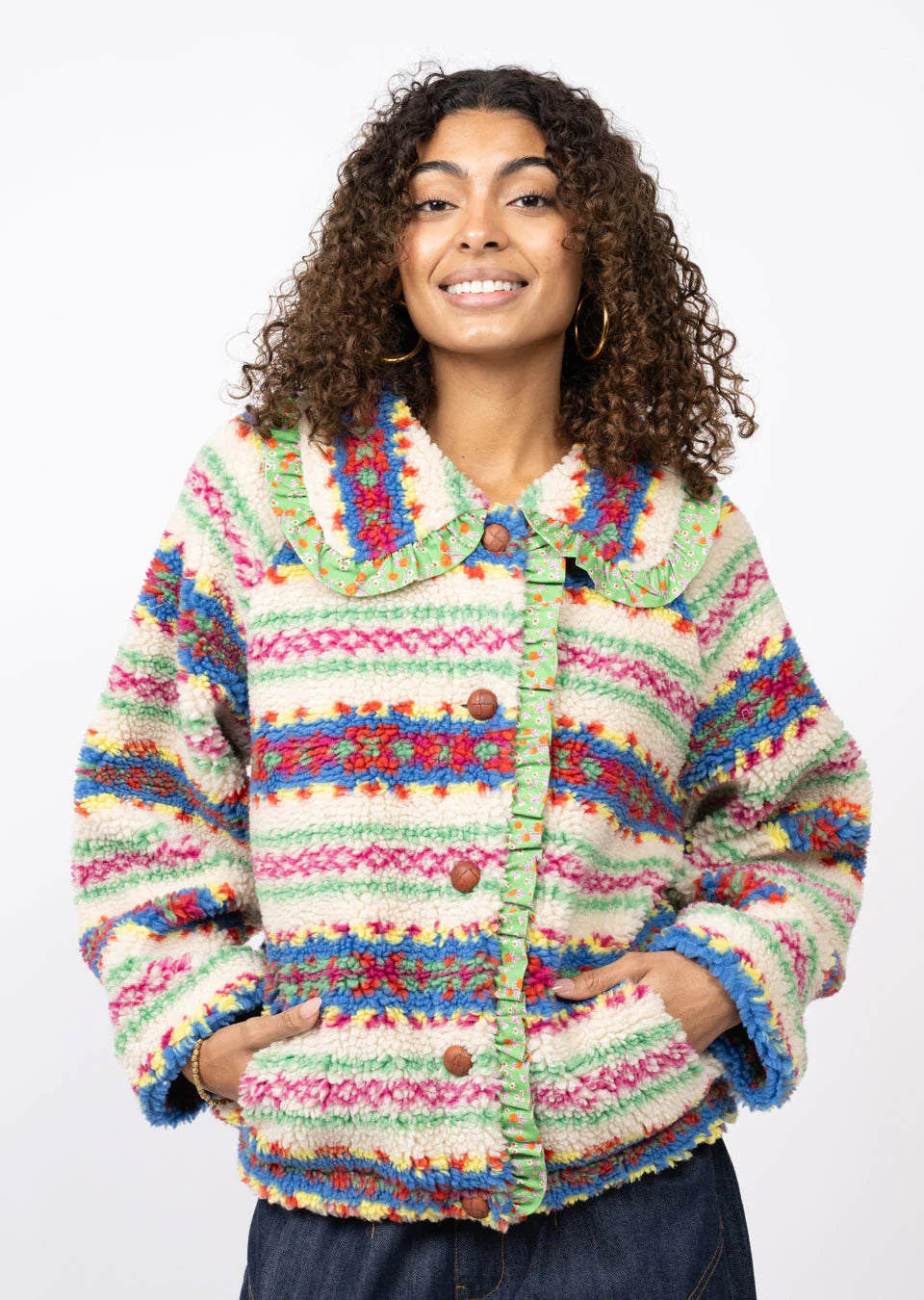 Fair Isle Colorful Sherpa Coat