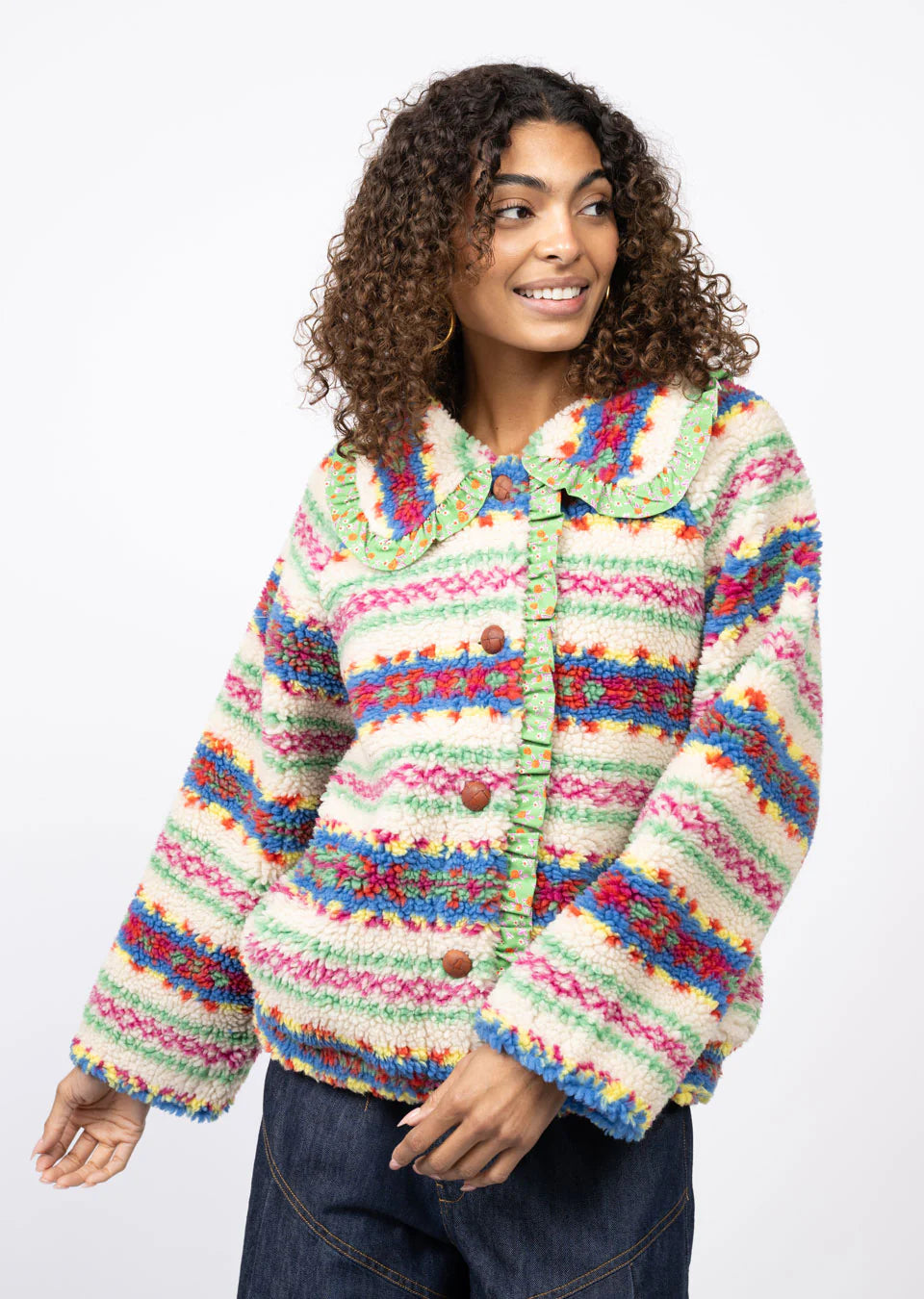 Fair Isle Colorful Sherpa Coat