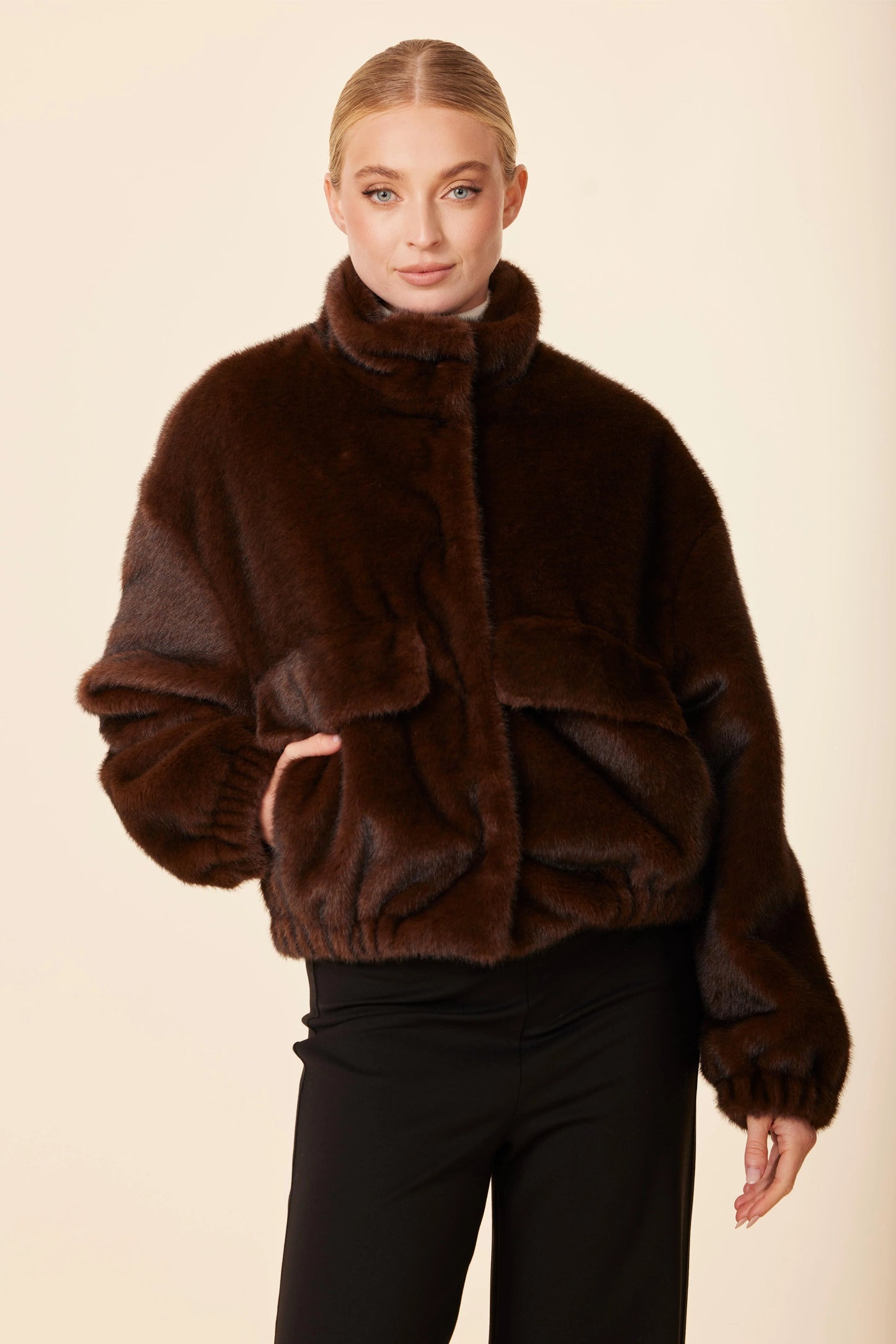 Faux Mink Bomber Jacket