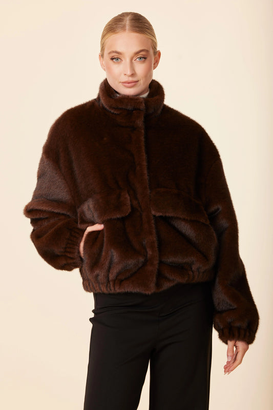 Faux Mink Bomber Jacket