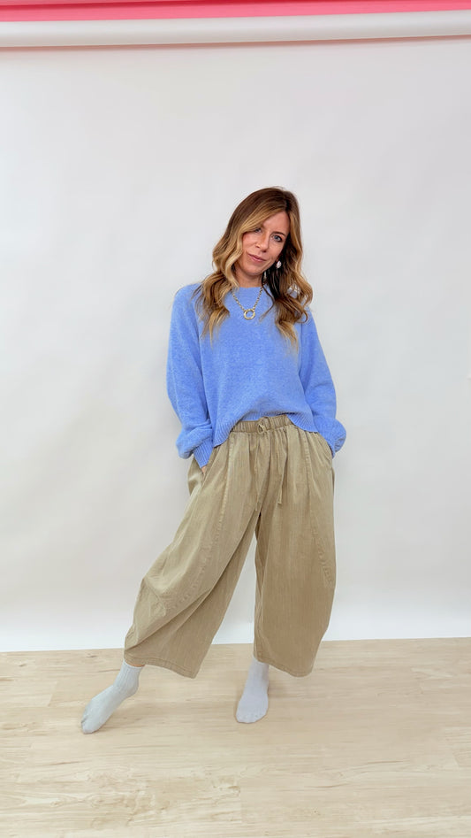 Stone Washed Khaki Barreled Pant