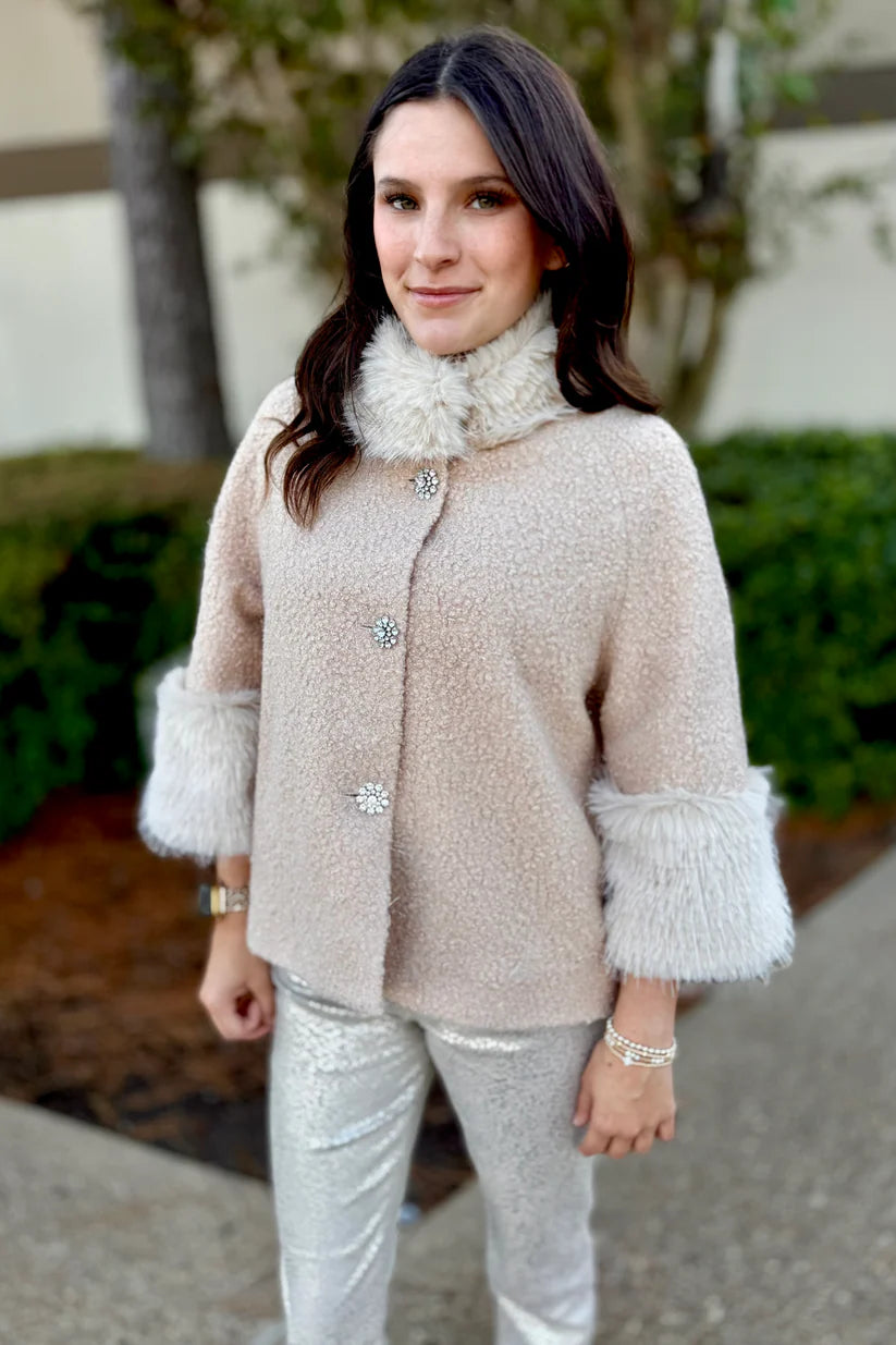 Golden Boucle Fur Trim Jacket