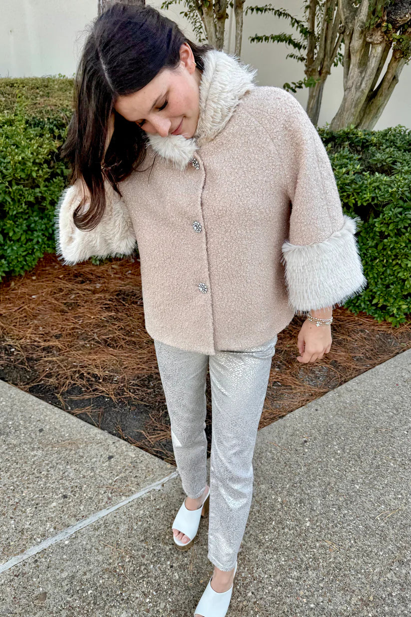 Golden Boucle Fur Trim Jacket