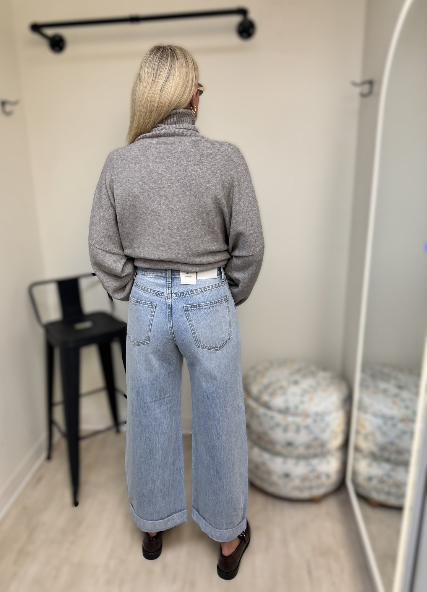 Z Supply The Show Off High Rise Bowed Denim in Indigo Bloom
