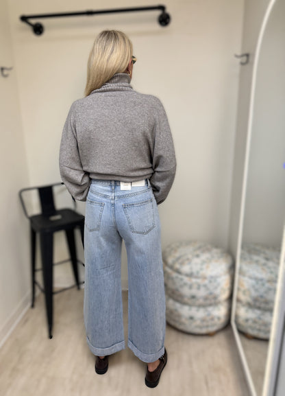 Z Supply The Show Off High Rise Bowed Denim in Indigo Bloom