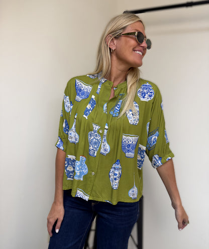 THML Green Vase Button Down Top