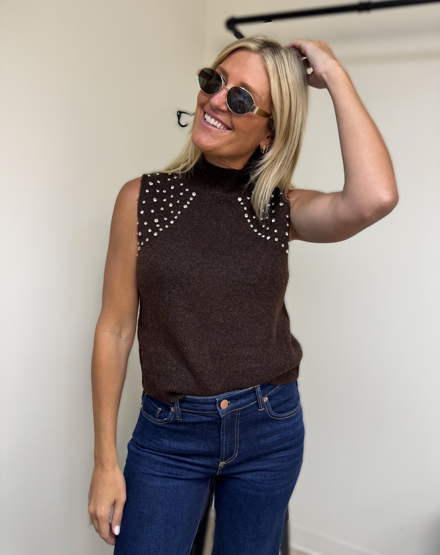 Entro Brown Tank Sweater with Rhinestones