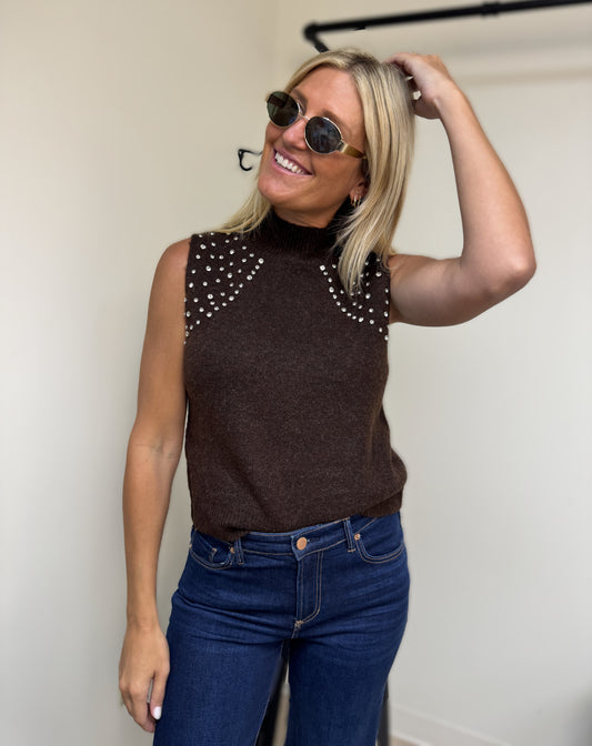 Entro Brown Tank Sweater with Rhinestones