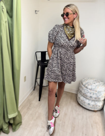 Entro Zebra Print Faux Suede Dress