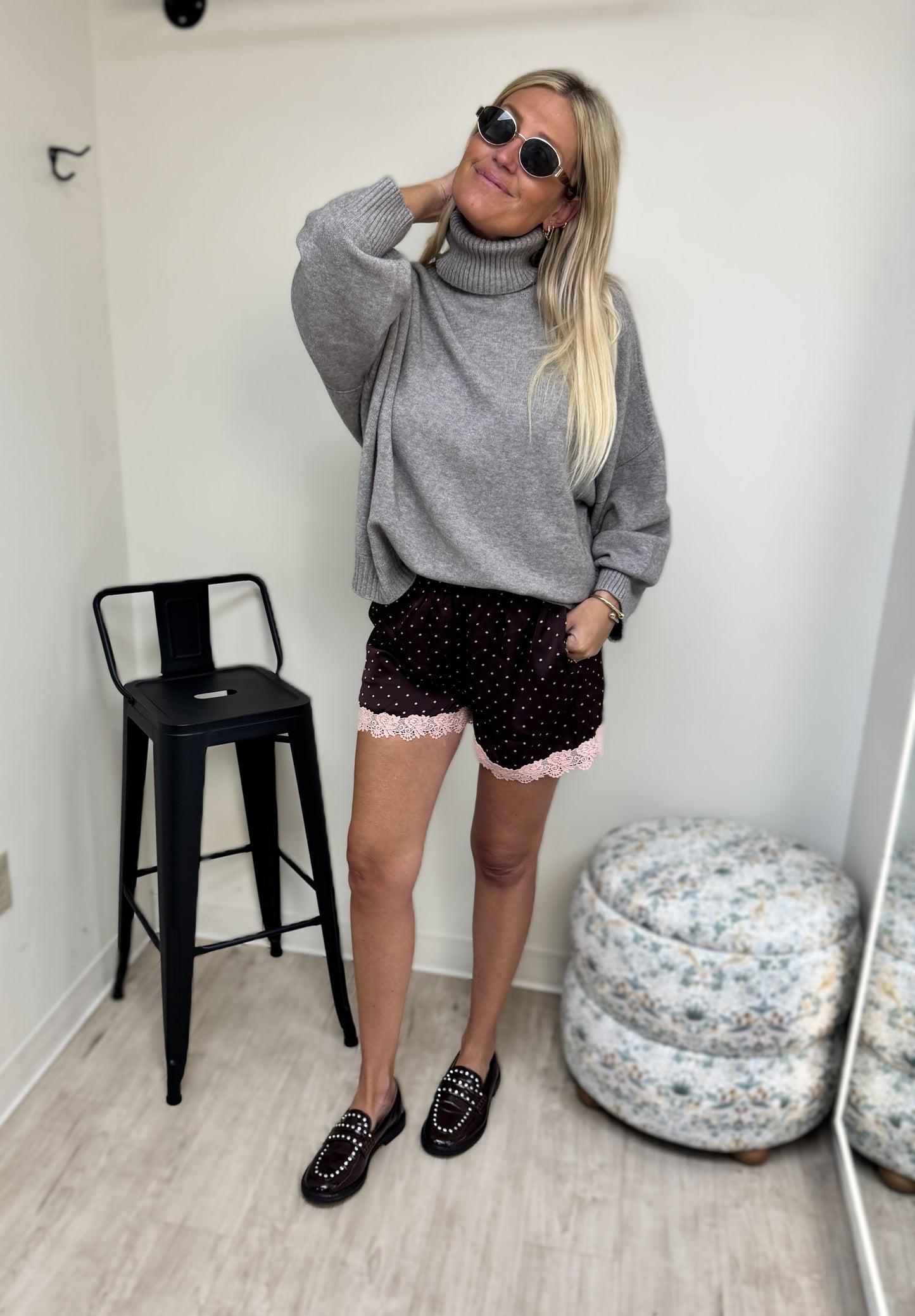 Davi & Dani Burgundy Champagne Polka Dot Shorts