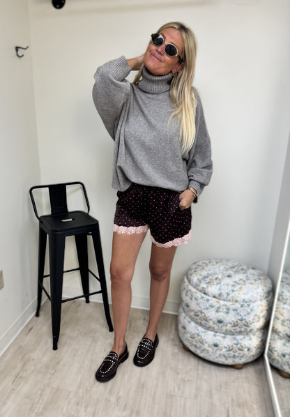 Davi & Dani Burgundy Champagne Polka Dot Shorts