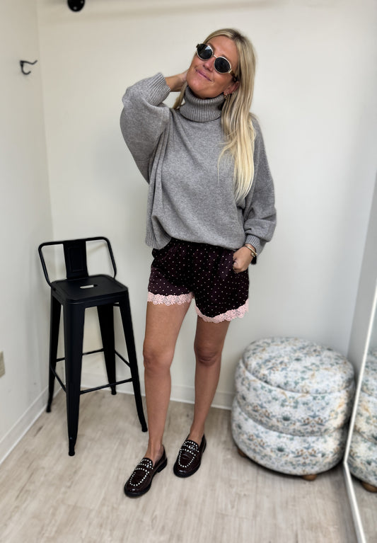 Davi & Dani Burgundy Champagne Polka Dot Shorts