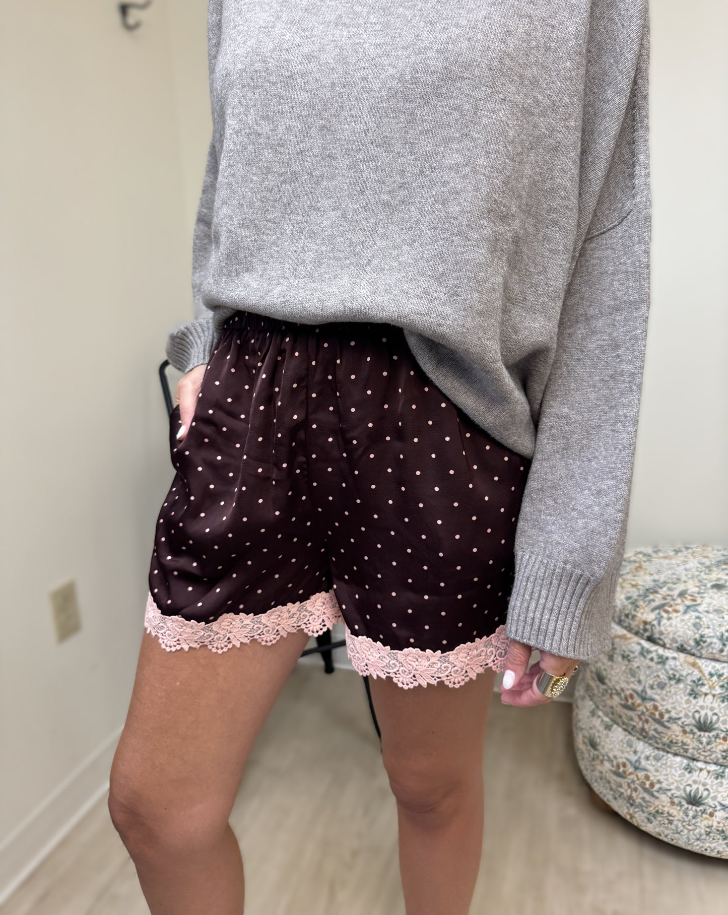 Davi & Dani Burgundy Champagne Polka Dot Shorts
