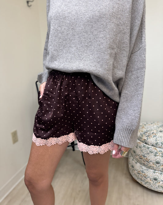 Davi & Dani Burgundy Champagne Polka Dot Shorts