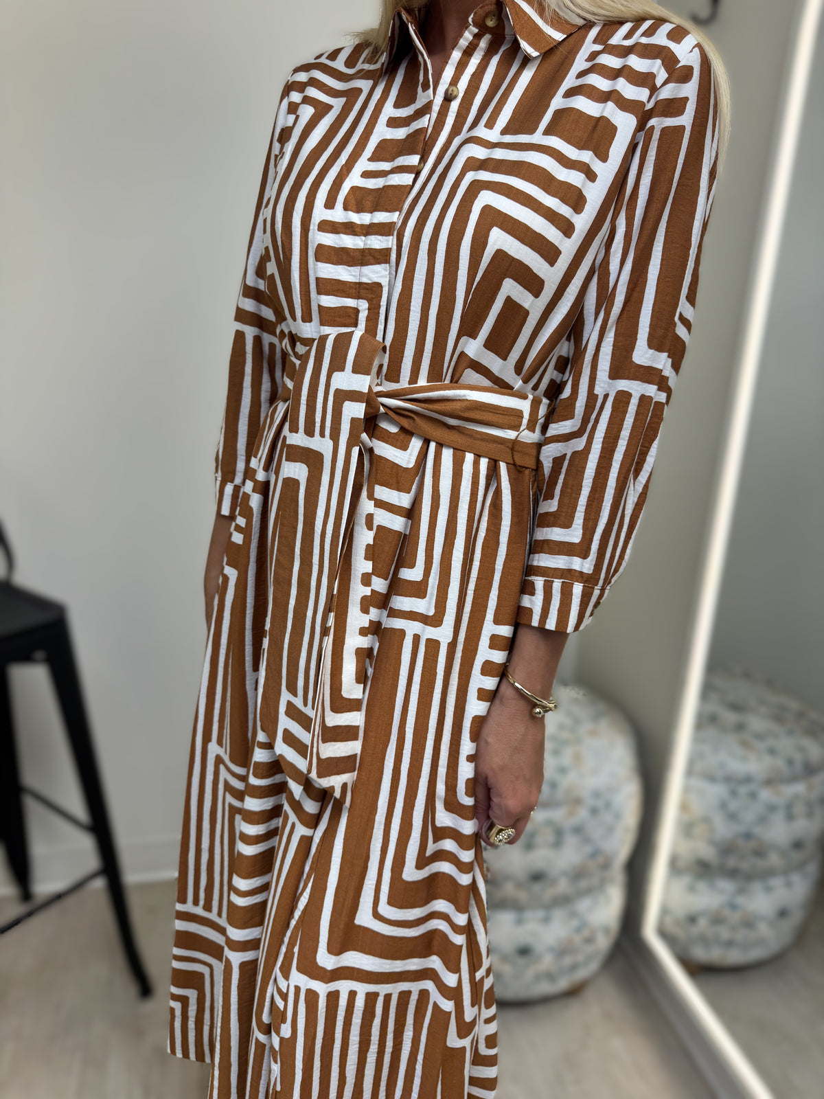 Ivy Jane Caramel Graphic Midi Collared Dress
