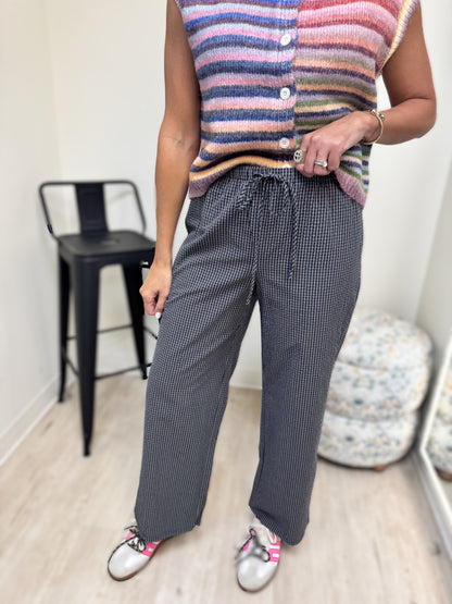Le Lis Navy Gingham Wide Leg Pants