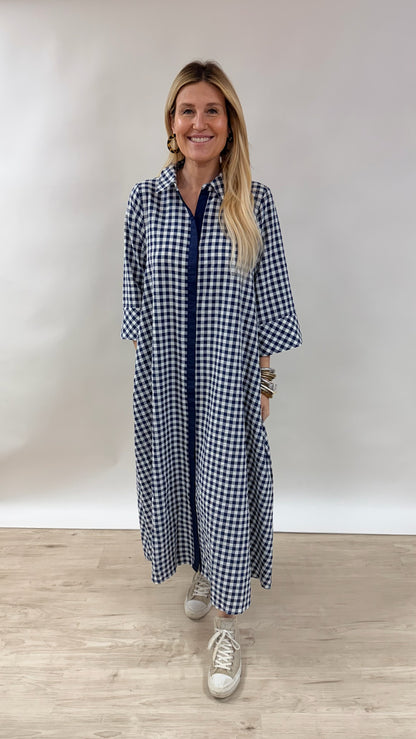 Dark Blue Gingham Maxi