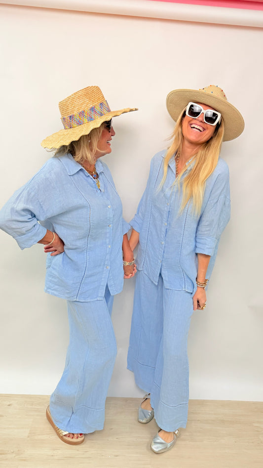 Sky Blue Linen Resort Set