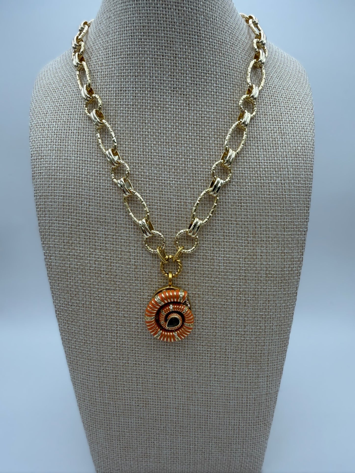 Mustard Seed Orange Seashell Statement Chain Necklace
