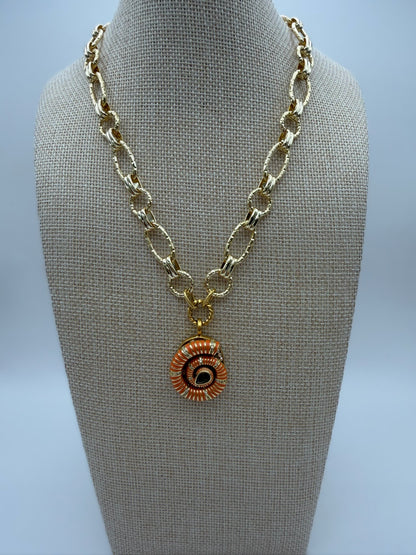 Mustard Seed Orange Seashell Statement Chain Necklace