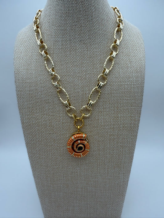 Mustard Seed Orange Seashell Statement Chain Necklace