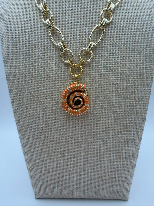 Mustard Seed Orange Seashell Statement Chain Necklace