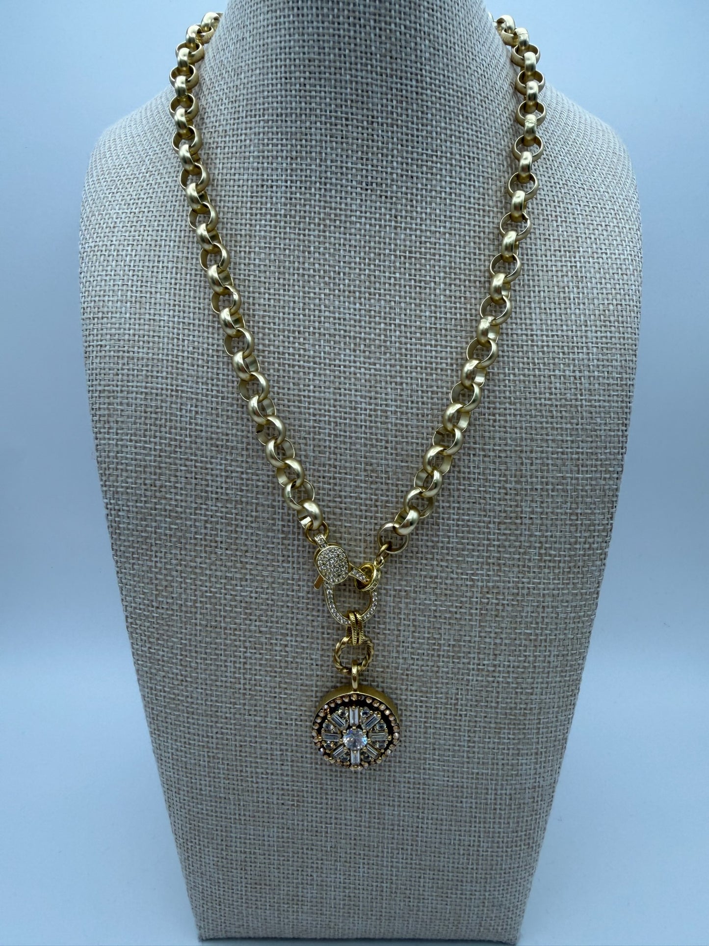Mustard Seed Crystal Design Statement Necklace with Gold Chain