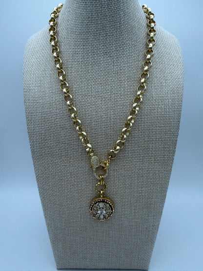 Mustard Seed Crystal Design Statement Necklace with Gold Chain