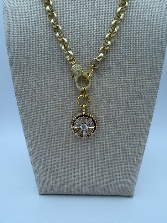 Mustard Seed Crystal Design Statement Necklace with Gold Chain