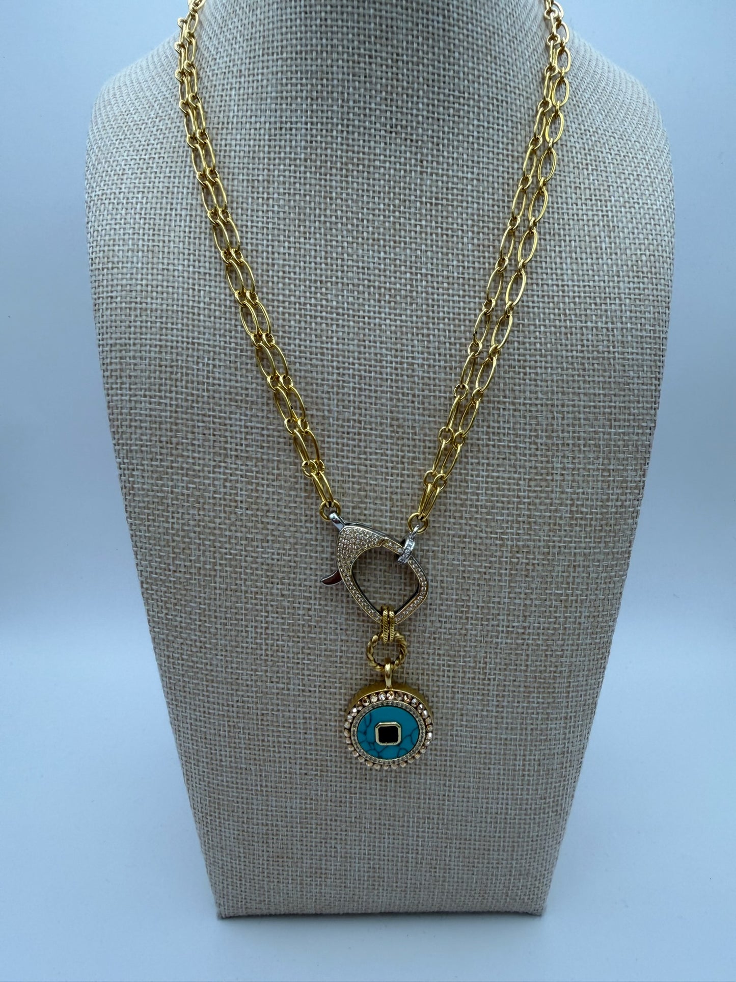 Mustard Seed Turquoise Exquisite Stone Statement Necklace with Gold Chain