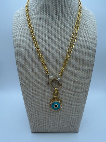 Mustard Seed Turquoise Exquisite Stone Statement Necklace with Gold Chain