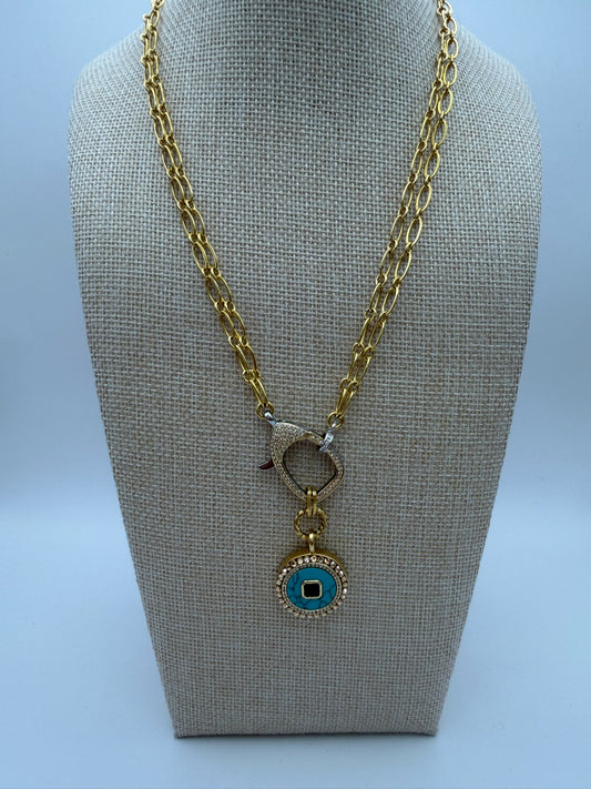 Mustard Seed Turquoise Exquisite Stone Statement Necklace with Gold Chain