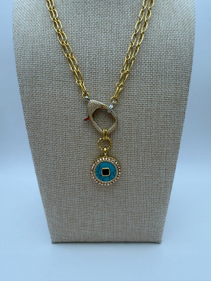 Mustard Seed Turquoise Exquisite Stone Statement Necklace with Gold Chain
