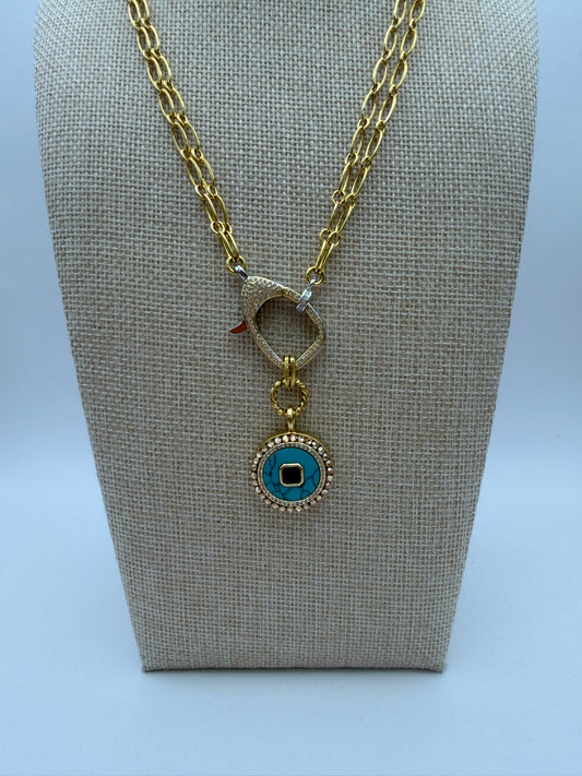 Mustard Seed Turquoise Exquisite Stone Statement Necklace with Gold Chain