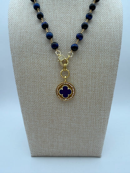 Mustard Seed Navy Clover Statement Necklace with Navy Beads