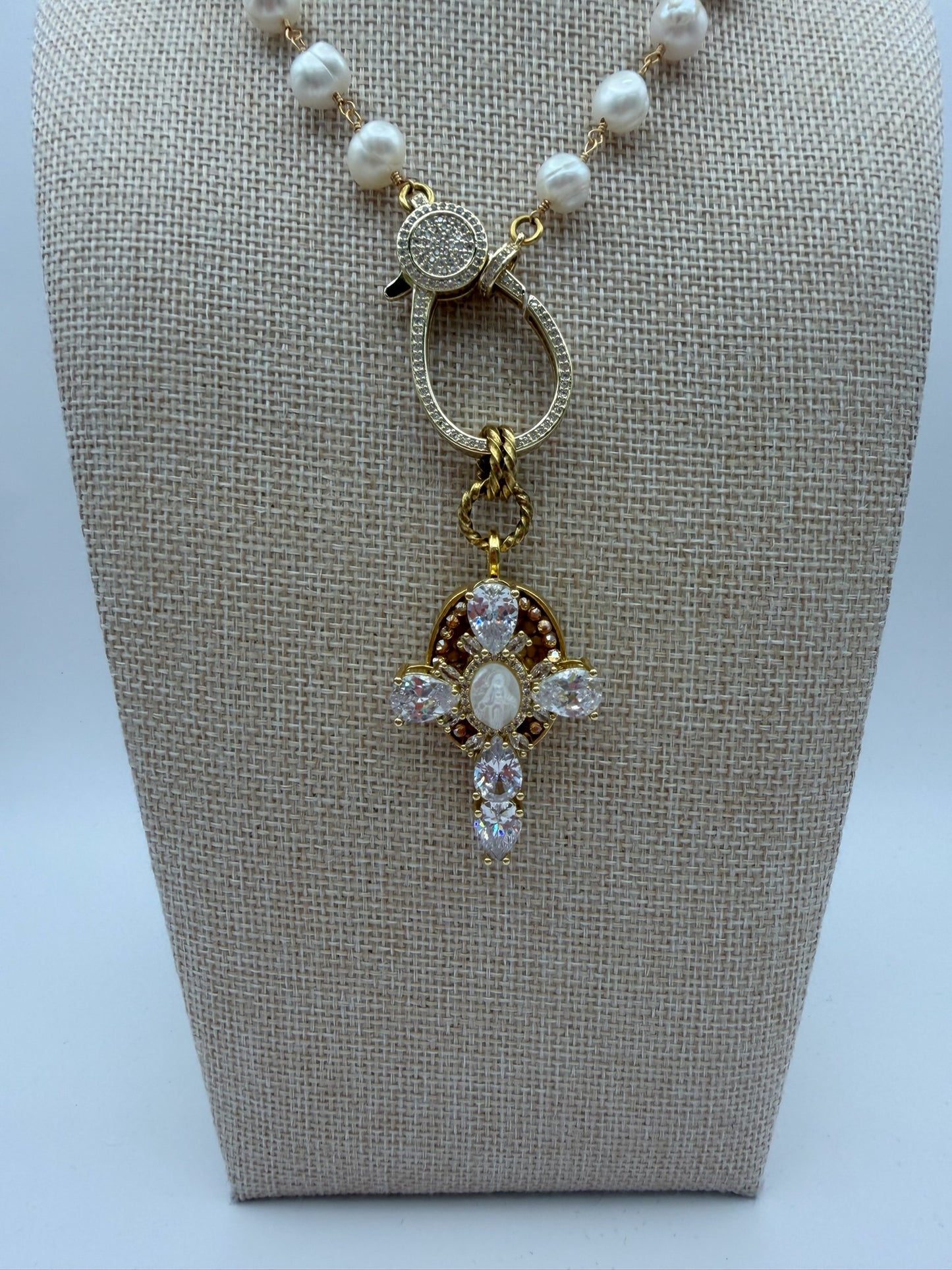 Mustard Seed Large Pave Clasp Cross Statement Necklace