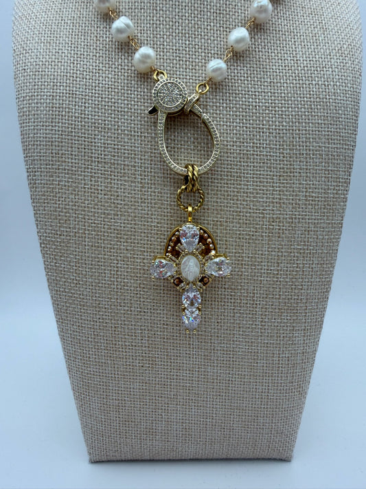 Mustard Seed Large Pave Clasp Cross Statement Necklace