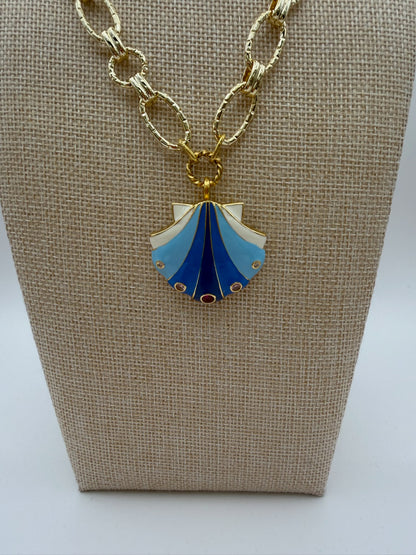 Mustard Seed Blue Statement Seashell Necklace with Gold Chain