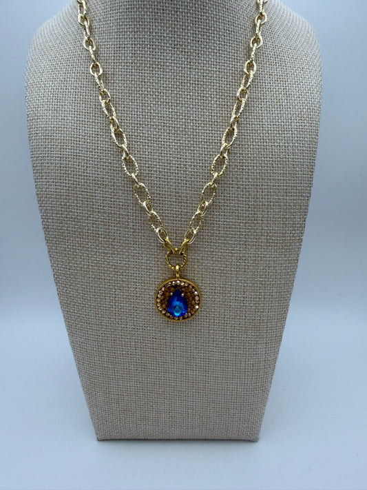 Mustard Seed Statement Blue Gem Necklace with Statement Chain