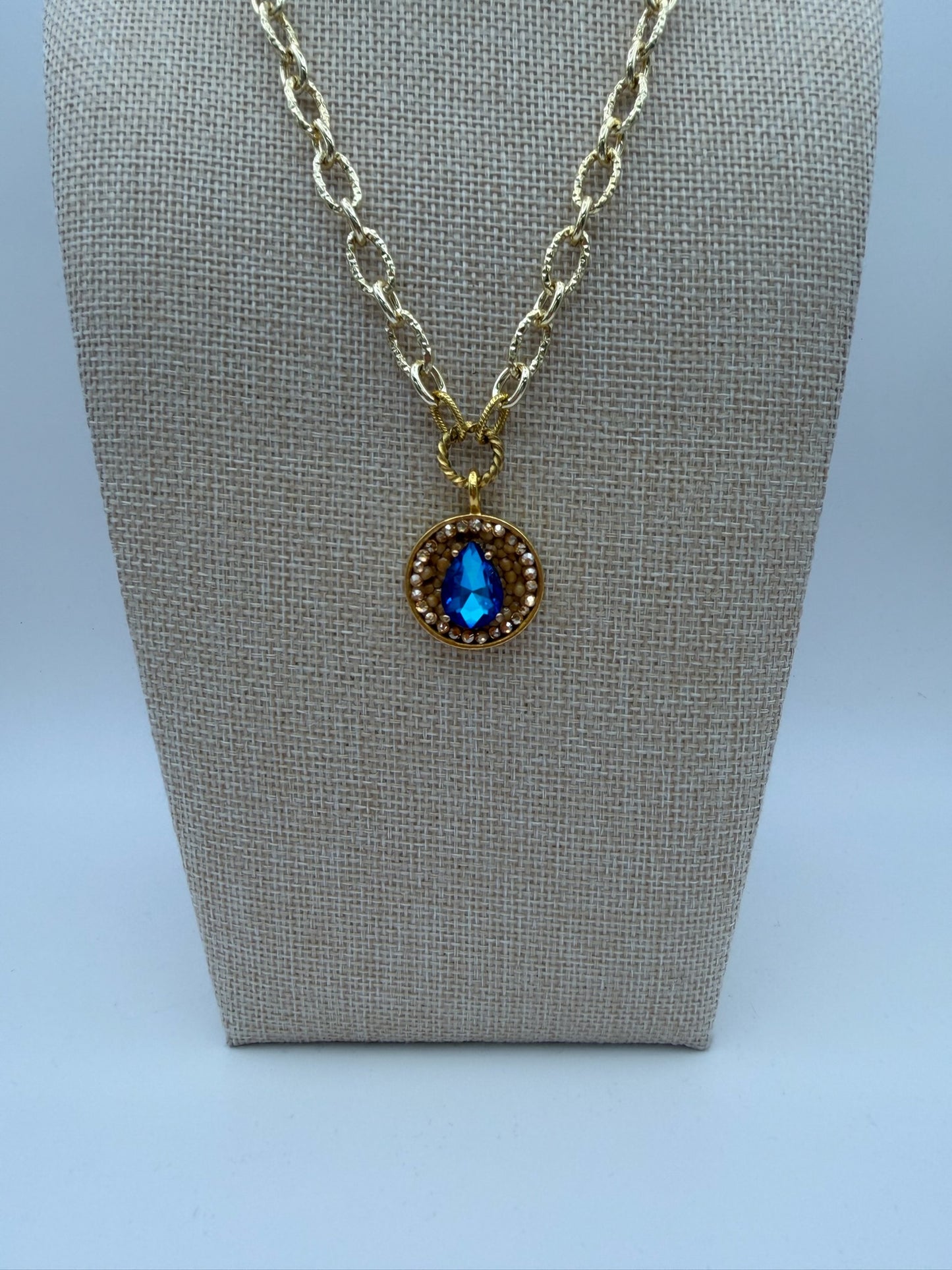 Mustard Seed Statement Blue Gem Necklace with Statement Chain